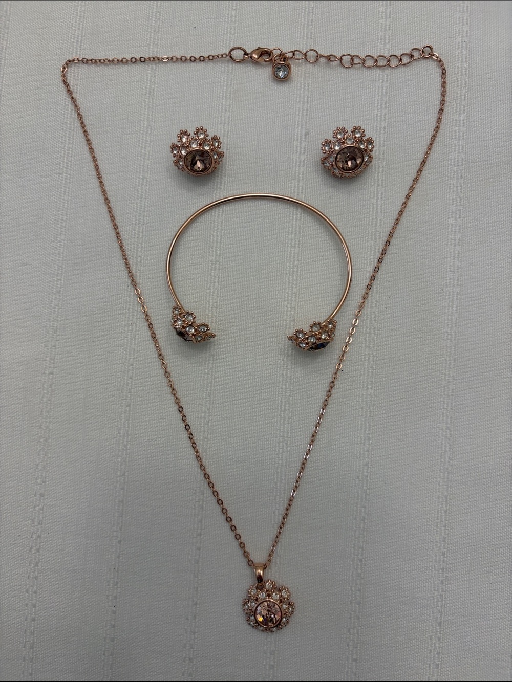 Rose Gold Floral Crystal Necklace Set with Bracelet & Earrings
